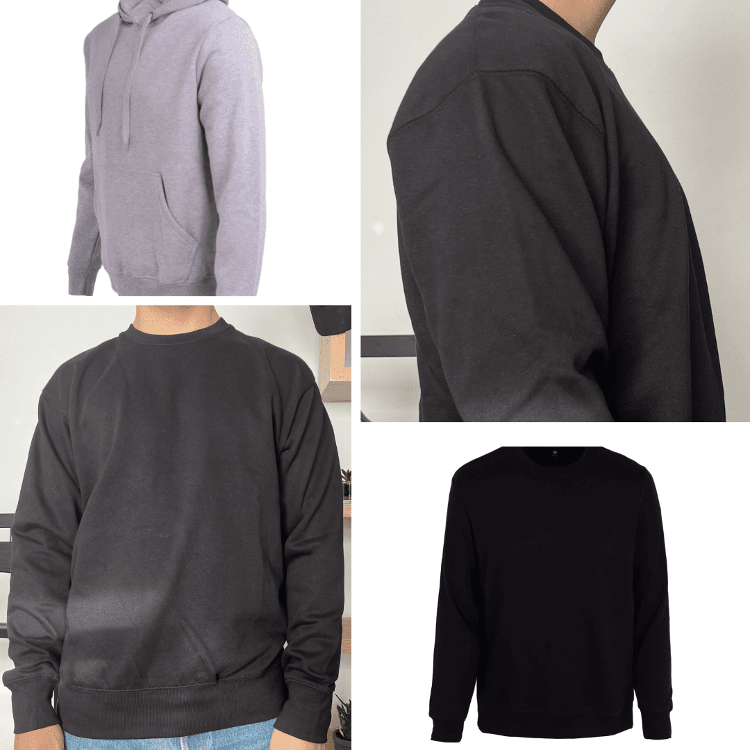 Grey, charcoal and black poly-cotton fleece hoodies and sweaters